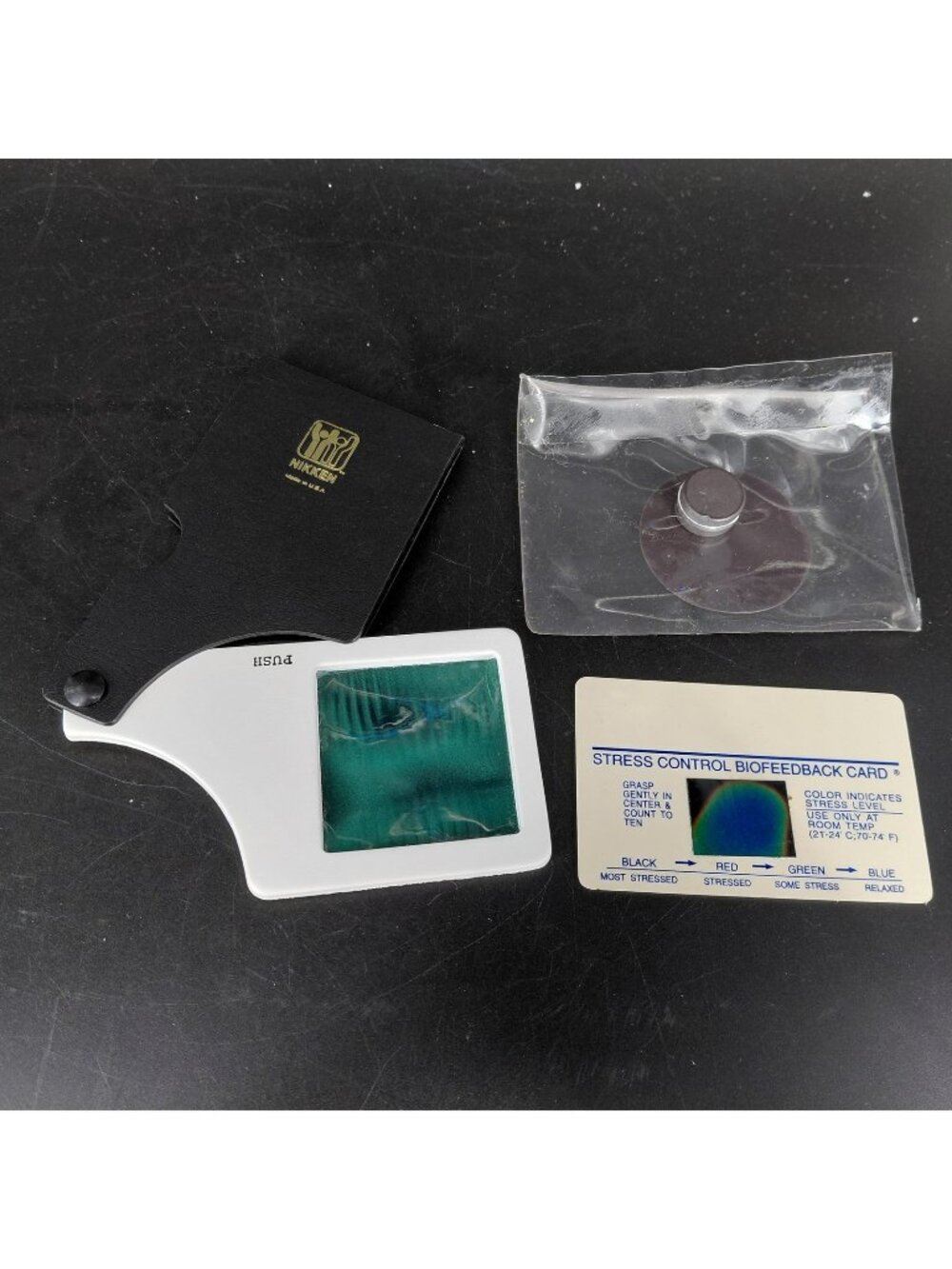 Vintage Nikken Stress Control Magnets Set Biofeedback Card Mirror USA Multicolor